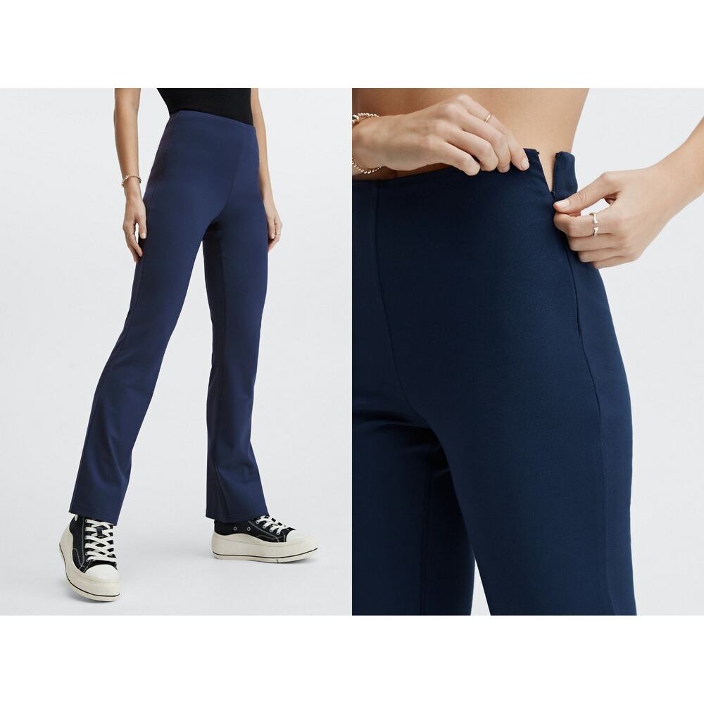 Fabletics Womens 24/7 Kick Flare Pant Size Large Deep Navy Blue Ponte Knit Comfy